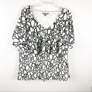 Jessica London Black & White Lace Overlay Blouse